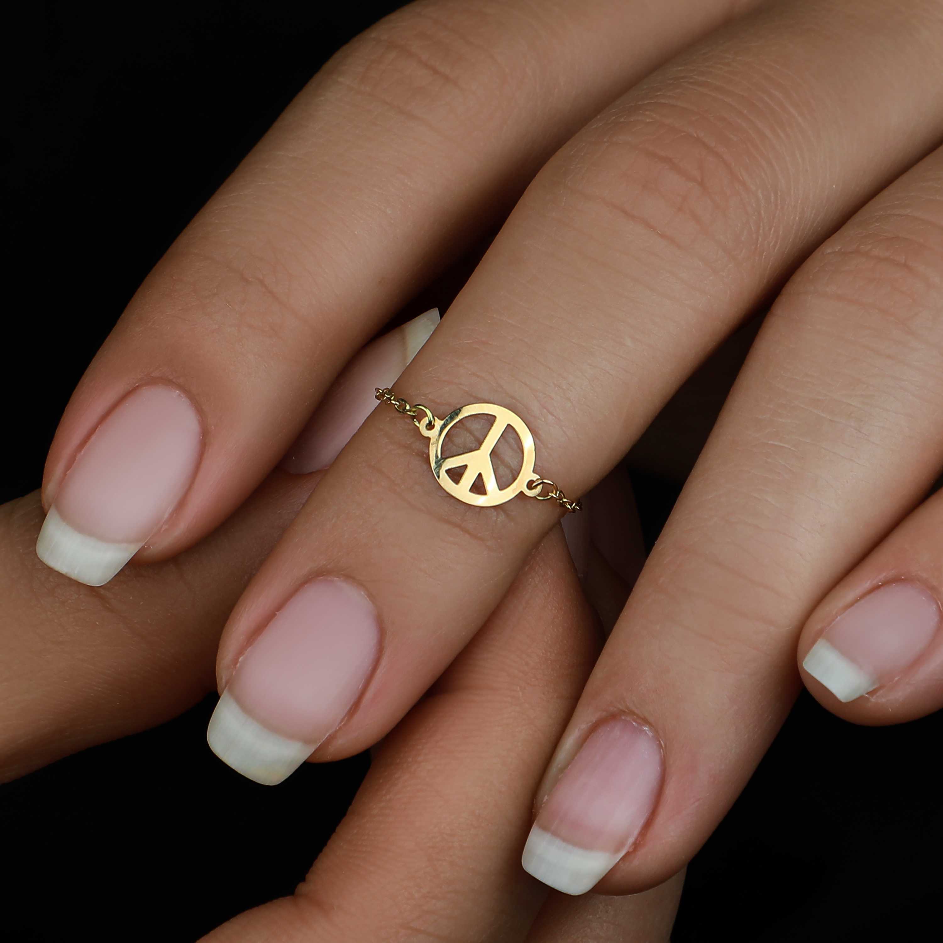 18k gold chain ring, Turkish made - (H-1223)